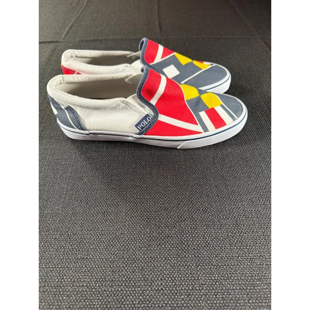 Polo Ralph Lauren Landyn Nautical Flag Canvas Slip On Sneakers Mens 5 RF101488